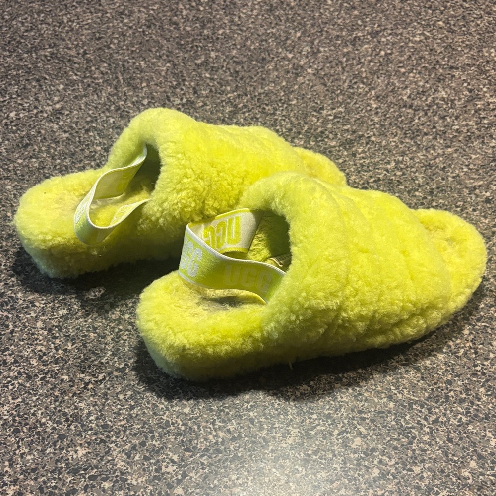UGG Bright Yellow Fluffy Slippers